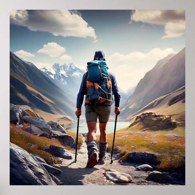 Cool Rustic Mountain Destination Hiking Poster (Front)