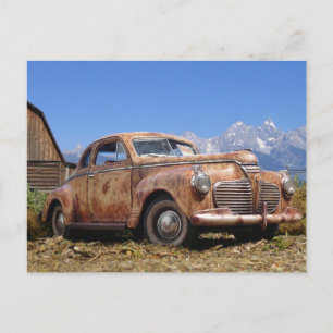 Cool Rusty  Old Vintage Barn Find Car Postcard
