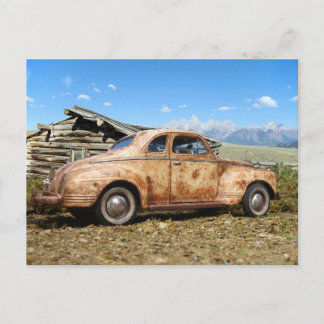 Cool Rusty  Old Vintage Barn Find Car Postcard
