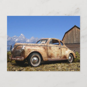 Cool Rusty  Old Vintage Barn Find Car Postcard