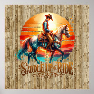 Cool saddle ride horse Western Poster