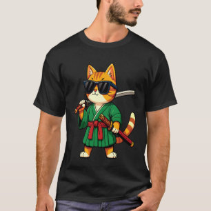 Cool Samurai Cat with Black Sunglasses T-Shirt