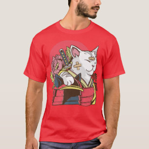 Cool Samurai Warrior Cat l Funny Japanese Art Grap T-Shirt