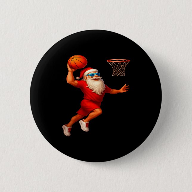Cool Santa Basketball Player Dunking Xmas Christma 6 Cm Round Badge (Front)