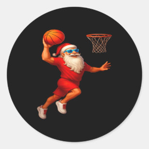 Cool Santa Basketball Player Dunking Xmas Christma Classic Round Sticker