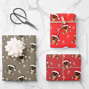 Cool Santa Bear red Christmas pattern gift Wrapping Paper Sheet