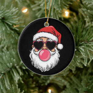 Cool Santa Bubble Gum Pink Heart Glasses Ceramic Tree Decoration