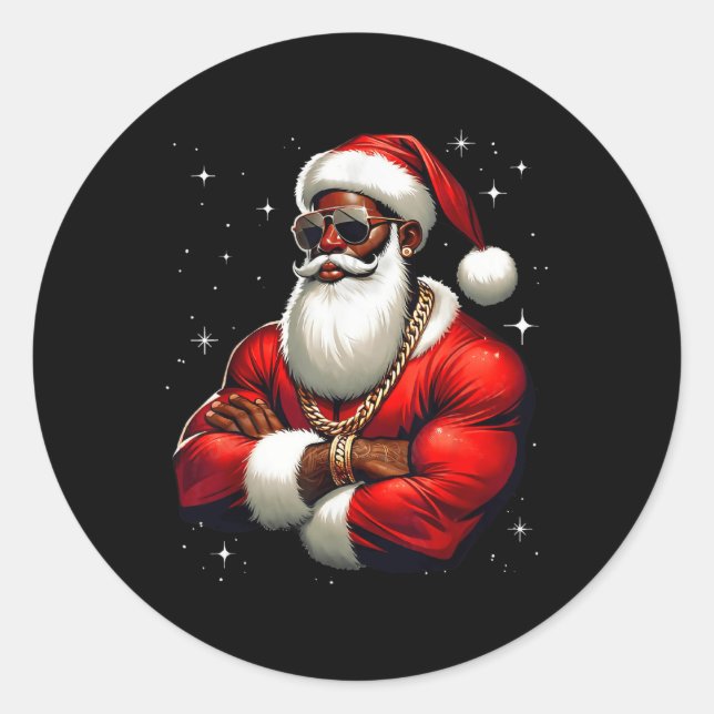 Cool Santa Christmas Xmas Black Man Pyjamas Family Classic Round Sticker (Front)