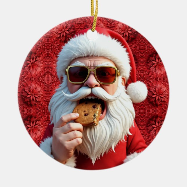 Cool Santa Claus Ceramic Tree Decoration (Front)