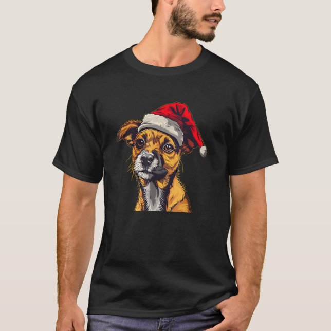 Cool Santa Claus Dog with Christmas Hat Costume  T-Shirt (Front)