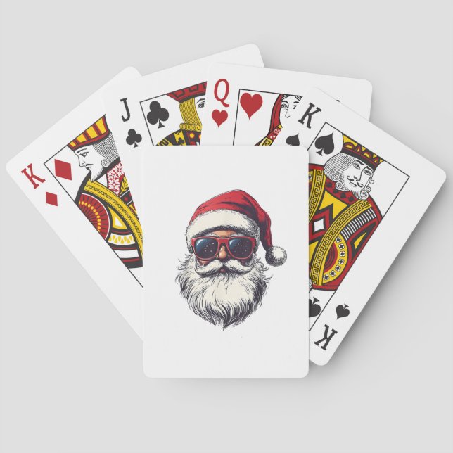 Cool Santa Claus Face Retro Sunglasses Christmas M Playing Cards (Back)