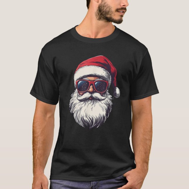 Cool Santa Claus Face Retro Sunglasses Christmas M T-Shirt (Front)