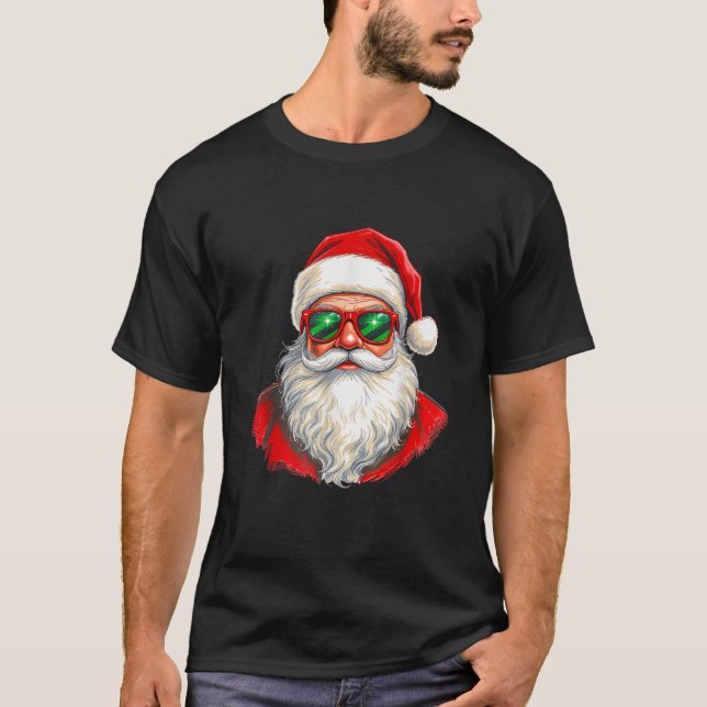 Cool Santa Claus Face Retro Sunglasses Christmas M T-Shirt (Front)