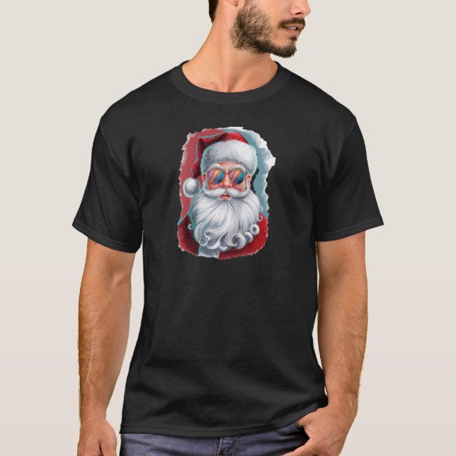Cool Santa Claus Face Retro Sunglasses Christmas P T-Shirt (Front)