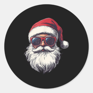 Cool Santa Claus Face Retro Sungles Christmas Men Classic Round Sticker