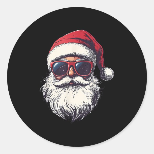 Cool Santa Claus Face Retro Sungles Christmas Men  Classic Round Sticker (Front)