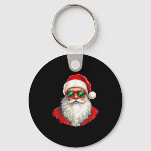 Cool Santa Claus Face Retro Sungles Christmas Men Key Ring