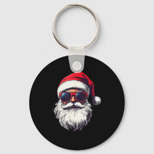 Cool Santa Claus Face Retro Sungles Christmas Men Key Ring