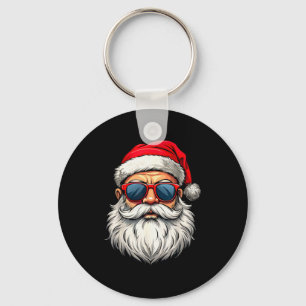 Cool Santa Claus Face Retro Sungles Christmas Men Key Ring