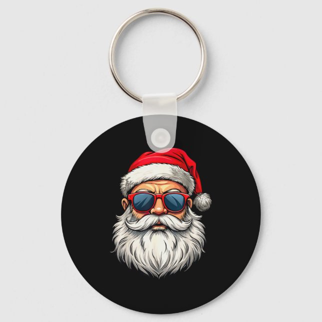 Cool Santa Claus Face Retro Sungles Christmas Men  Key Ring (Front)