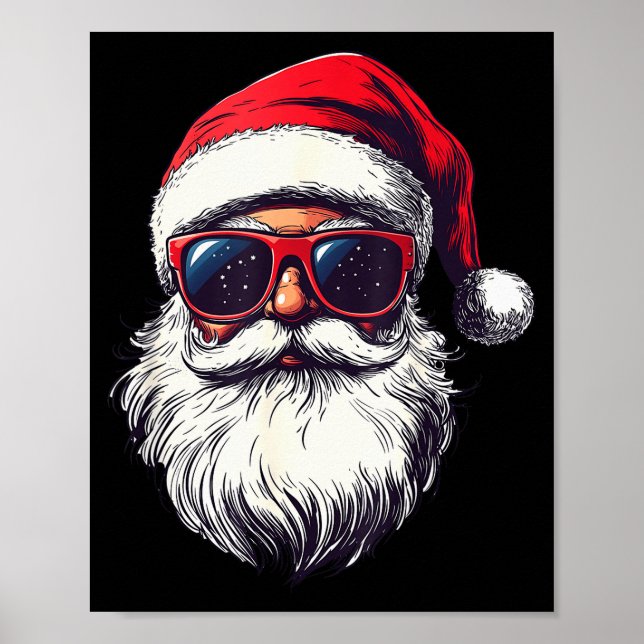 Cool Santa Claus Face Retro Sungles Christmas Men  Poster (Front)