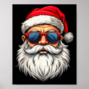 Cool Santa Claus Face Retro Sungles Christmas Men  Poster