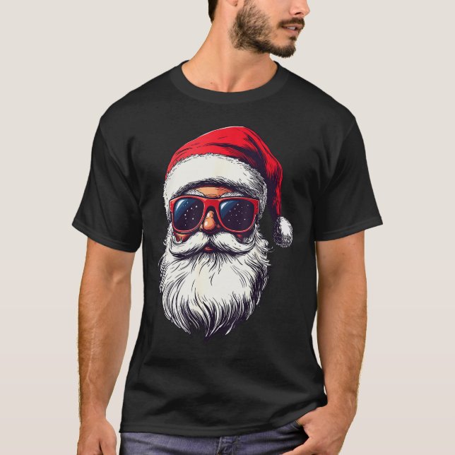 Cool Santa Claus Face Retro Sungles Christmas Men  T-Shirt (Front)