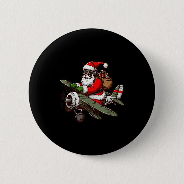 Cool Santa Claus Flying Airplane Pajama Christmas  6 Cm Round Badge (Front)