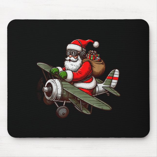 Cool Santa Claus Flying Airplane Pajama Christmas  Mouse Mat (Front)