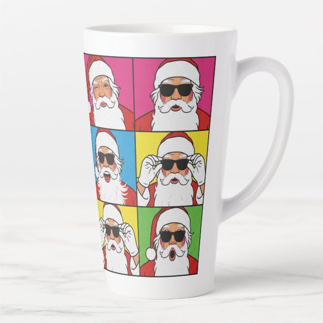 Cool Santa Claus Pop Art with Sunglasse Latte Mug (Right)