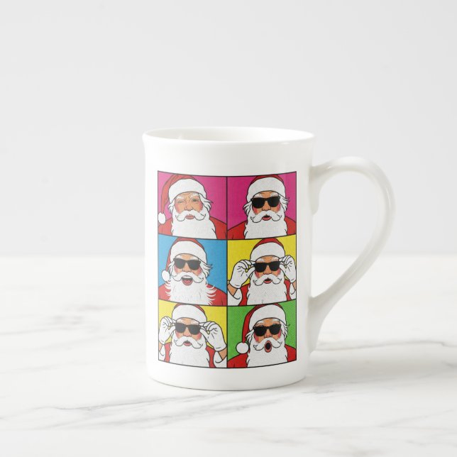 Cool Santa Claus Pop Art with Sunglasses - Retro C Bone China Mug (Right)