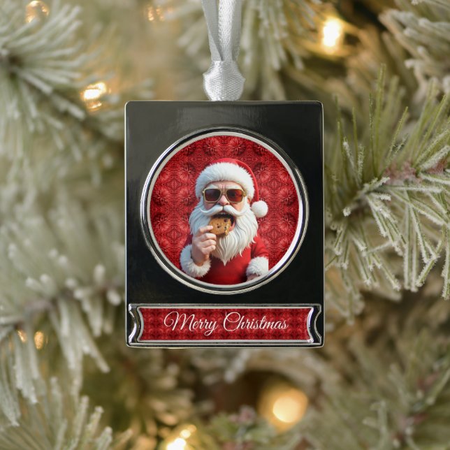 Cool Santa Claus Silver Plated Banner Ornament (Tree)