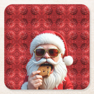 Cool Santa Claus Square Paper Coaster