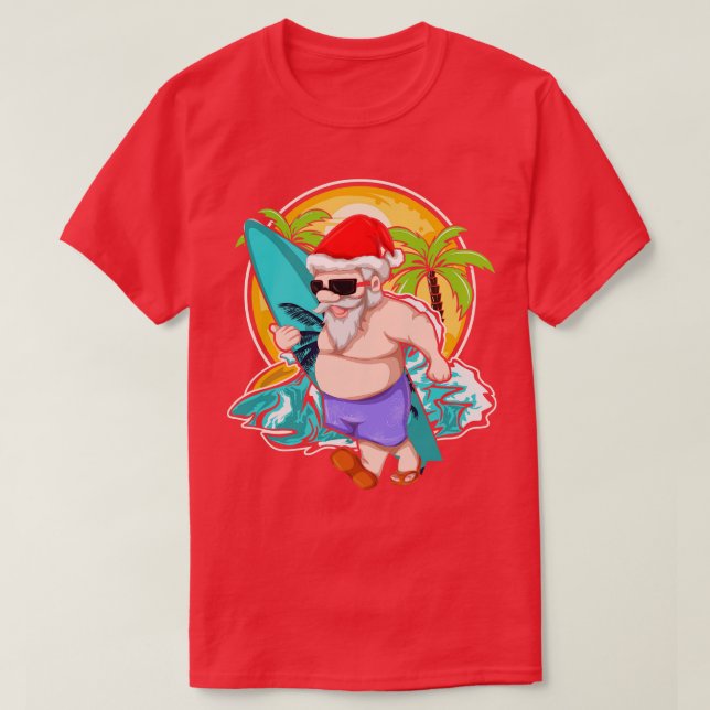 Cool Santa Claus Surfer Tropical Hawaiian Xmas Chr T-Shirt (Design Front)