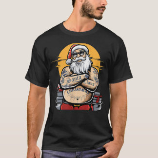 Cool Santa Claus with Tattoos Funny Christmas Sant T-Shirt