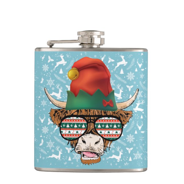 Cool Santa Cow Adult Stocking Stuffer Hip Flask (Front)