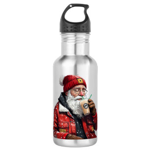 Cool Santa Drinking Iced Coffee Christmas Art 532 Ml Water Bottle