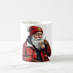 Cool Santa Drinking Iced Coffee Christmas Art Mug