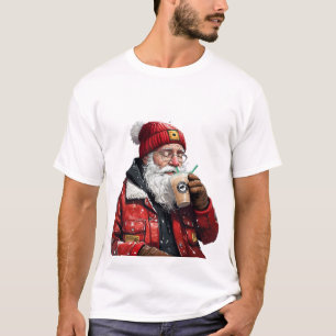 Cool Santa Drinking Iced Coffee Christmas Art T-Shirt
