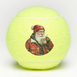 Cool Santa Drinking Iced Coffee Christmas Art Tennis Balls