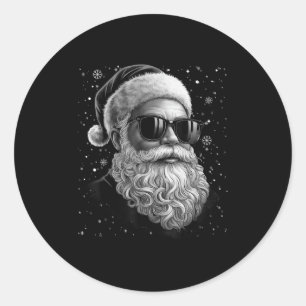 Cool Santa Face Beard & Gles Christmas Funny M Classic Round Sticker