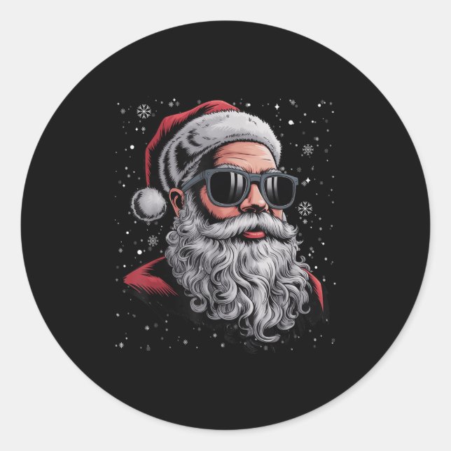 Cool Santa Face Beard &amp; Gles Christmas Funny M Classic Round Sticker (Front)