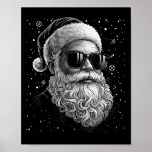 Cool Santa Face Beard &amp; Gles Christmas Funny M Poster