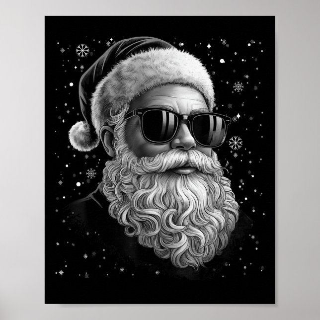 Cool Santa Face Beard &amp; Gles Christmas Funny M Poster (Front)