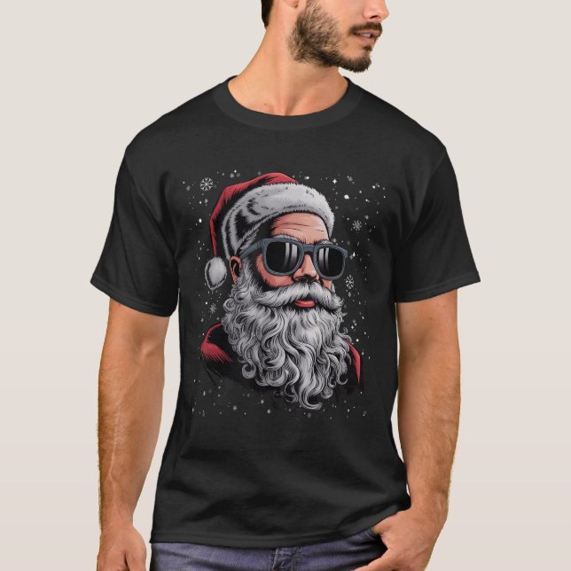Cool Santa Face Beard &amp; Gles Christmas Funny M T-Shirt (Front)