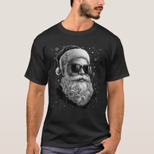 Cool Santa Face Beard Glasses Christmas Funny Men  T-Shirt (Front)