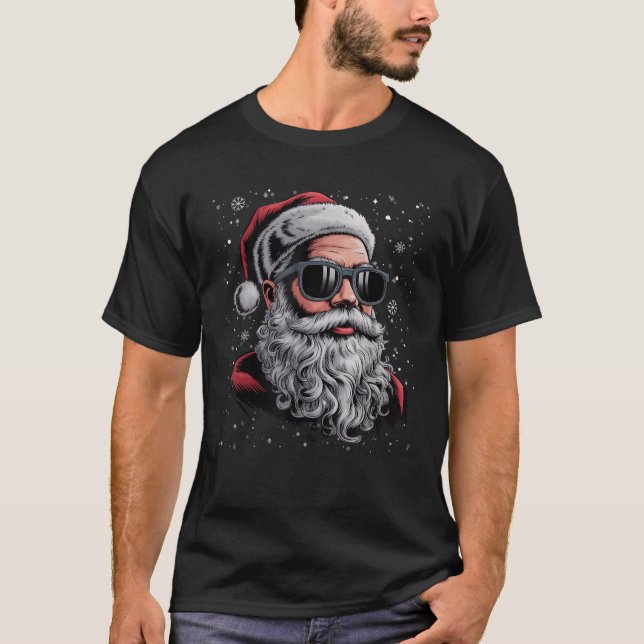 Cool Santa Face Beard Glasses Christmas Funny Men  T-Shirt (Front)