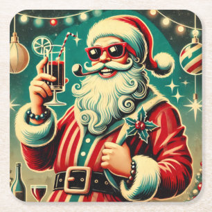 Cool Santa Funny Christmas Square Paper Coaster