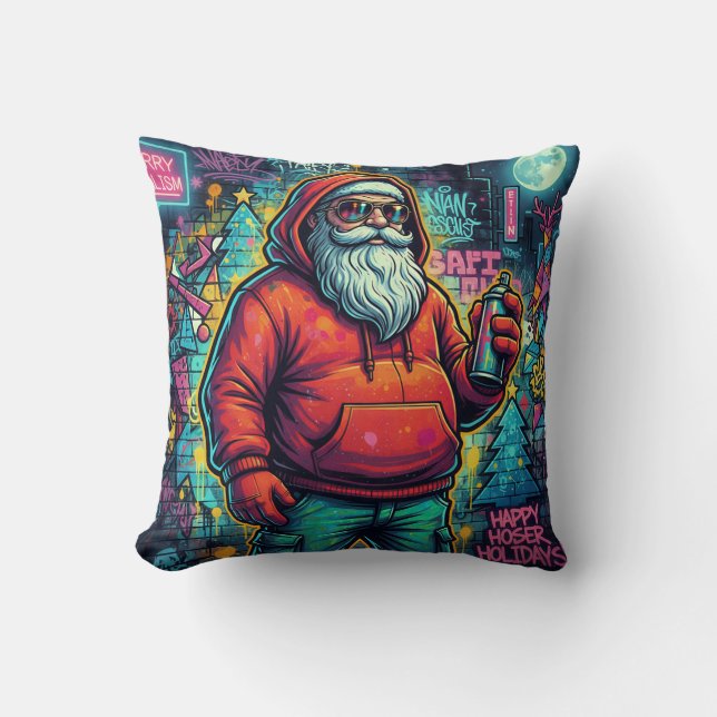Cool Santa Graffiti – Urban Christmas Style Cushion (Front)