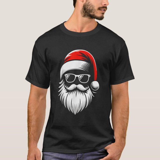 Cool Santa Hat Beard Sunglasses Grandpa Dad Men Ch T-Shirt (Front)